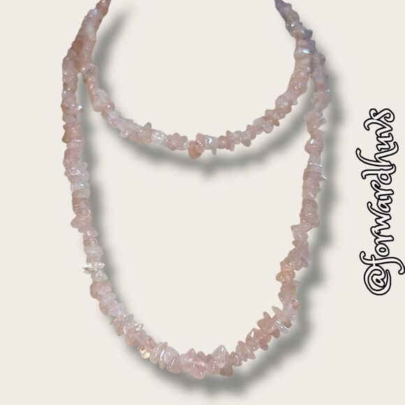 36-Inch Pink Quartz Chip Necklace – Continuous Strand - Picture 3 of 9